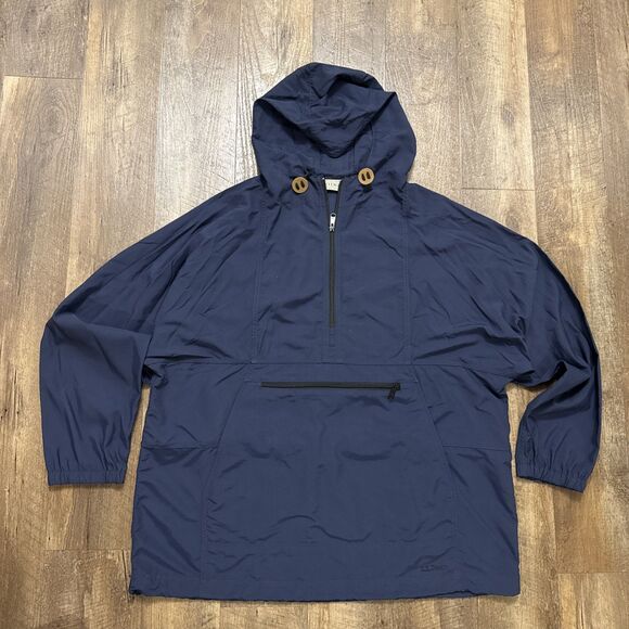 LL Bean Mountain Classic Anorak Jacket Navy Pullover Hooded Rain Coat Men’s XL - Picture 2 of 16